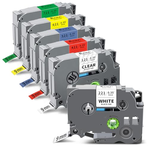 Exsun 6er-Pack Kompatibles Tze 9 mm Band für Brother TZe-121 TZe-221 TZe-421 TZe-521 TZe-621 TZe-721 laminiertes Etikettenband mit Brother P-Touch PT-H107B PT-H105 PT-H110LB PT-D410 PT-E100 PT-E200 Exsun 6er-Pack Kompatibles Tze 9 mm Band für Brother TZe-121 TZe-221 TZe-421 TZe-521 TZe-621 TZe-721 laminiertes Etikettenband mit Brother P-Touch PT-H107B PT-H105 PT-H110LB PT-D410 PT-E100 PT-E200 von Exsun