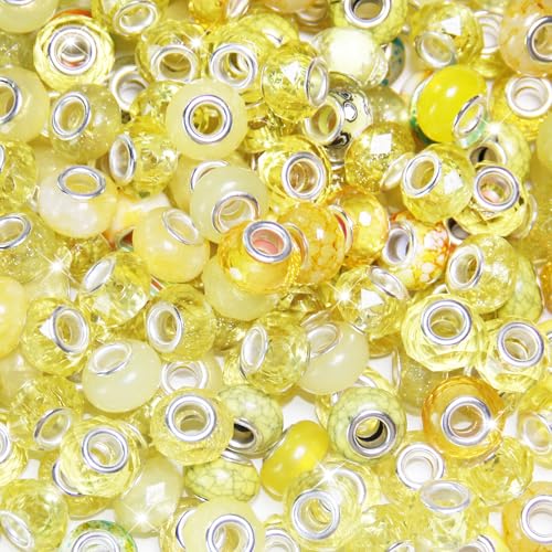 150 Stück europäische Perlen mit großem Loch, verschiedene europäische Bastelperlen, gelbe große Löcher, Feenstäbe, Gartenperlen, großes Loch, Lampwork-Abstandshalter für DIY-Stifte, Charms 150 Stück europäische Perlen mit großem Loch, verschiedene europäische Bastelperlen, gelbe große Löcher, Feenstäbe, Gartenperlen, großes Loch, Lampwork-Abstandshalter für DIY-Stifte, Charms von Exway