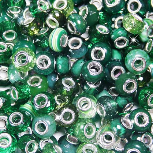 150 Stück europäische Perlen mit großem Loch, verschiedene europäische Bastelperlen, grüne große Löcher, Feenstäbe, Gartenperlen, großes Loch, Lampwork-Abstandshalter für DIY-Stifte, Charms 150 Stück europäische Perlen mit großem Loch, verschiedene europäische Bastelperlen, grüne große Löcher, Feenstäbe, Gartenperlen, großes Loch, Lampwork-Abstandshalter für DIY-Stifte, Charms von Exway