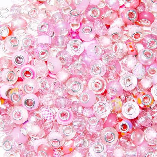 150 Stück europäische Perlen mit großem Loch, verschiedene europäische Bastelperlen, rosa große Löcher, Feenstäbe, Gartenperlen, großes Loch, Lampwork-Abstandshalter für DIY-Stifte, Charms 150 Stück europäische Perlen mit großem Loch, verschiedene europäische Bastelperlen, rosa große Löcher, Feenstäbe, Gartenperlen, großes Loch, Lampwork-Abstandshalter für DIY-Stifte, Charms von Exway