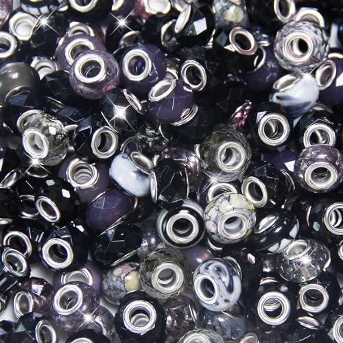 150 Stück europäische Perlen mit großem Loch, verschiedene europäische Bastelperlen, schwarze große Löcher, Feenstäbe, Gartenperlen, großes Loch, Lampwork-Abstandshalter für DIY-Stifte, Charms 150 Stück europäische Perlen mit großem Loch, verschiedene europäische Bastelperlen, schwarze große Löcher, Feenstäbe, Gartenperlen, großes Loch, Lampwork-Abstandshalter für DIY-Stifte, Charms von Exway
