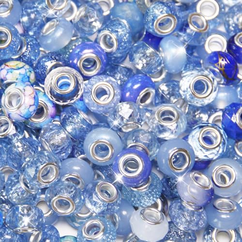 200 Stück europäische Perlen mit großem Loch, verschiedene europäische Bastelperlen, Diamant-Blau, großes Loch, Feenstäbe, Gartenperlen, großes Loch, Lampwork-Abstandshalter, Perlen für DIY-Stifte 200 Stück europäische Perlen mit großem Loch, verschiedene europäische Bastelperlen, Diamant-Blau, großes Loch, Feenstäbe, Gartenperlen, großes Loch, Lampwork-Abstandshalter, Perlen für DIY-Stifte von Exway