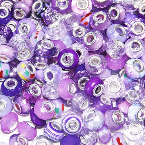 200 Stück europäische Perlen mit großem Loch, verschiedene europäische Bastelperlen, lila große Löcher, Feenstäbe, Gartenperlen, großes Loch, Lampwork-Abstandshalter für DIY-Stifte, Charms 200 Stück europäische Perlen mit großem Loch, verschiedene europäische Bastelperlen, lila große Löcher, Feenstäbe, Gartenperlen, großes Loch, Lampwork-Abstandshalter für DIY-Stifte, Charms von Exway