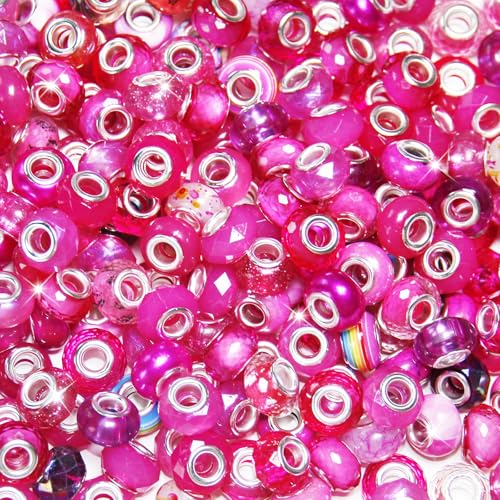 200 Stück europäische Perlen mit großem Loch, verschiedene europäische Bastelperlen, rosenrot, großes Loch, Feenstäbe, Gartenperlen, großes Loch, Lampwork-Abstandshalter, Perlen für DIY-Stifte, Charms 200 Stück europäische Perlen mit großem Loch, verschiedene europäische Bastelperlen, rosenrot, großes Loch, Feenstäbe, Gartenperlen, großes Loch, Lampwork-Abstandshalter, Perlen für DIY-Stifte, Charms von Exway