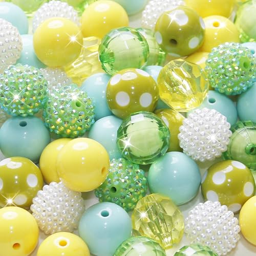 48 Stück 20 mm Perlen für Stifte, Strass, Kaugummi-Perlen, gemischte Kristall-Acrylperlen, rund, klobige Perlen, glitzernde große Kugeln für Stifte, Perlen, Schlüsselanhänger, Armband, Halskette von Exway