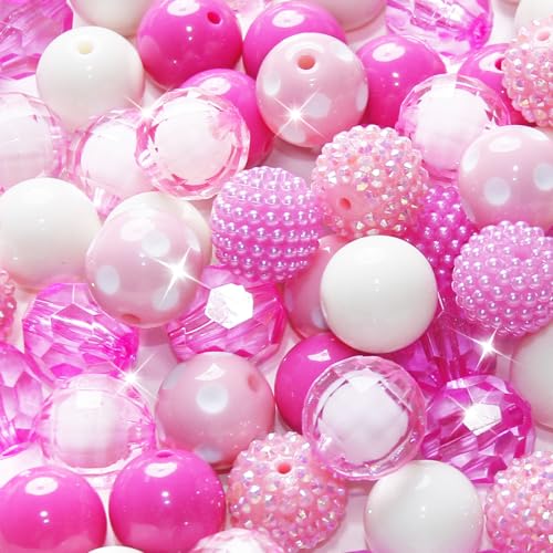 48 Stück 20 mm Perlen für Stifte, Strass, Kaugummi-Perlen, gemischte Kristall-Acrylperlen, rund, klobige Perlen, glitzernde große Kugeln für Stifte, Perlen, Schlüsselanhänger, Armband, Halskette von Exway