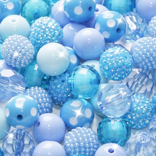 48 Stück 20 mm Perlen für Stifte, Strass, Kaugummi-Perlen, gemischte Kristall-Acrylperlen, rund, klobige Perlen, glitzernde große Kugeln für Stifte, Perlen, Schlüsselanhänger, Armband, Halskette von Exway