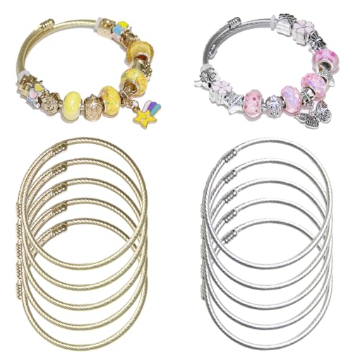 Exway 10 Stück elastische Charm-Armbänder, Ketten, Edelstahl-Kabeldraht, gedrehte Manschette, Armreif, Armband, Gold und Silber, Charm-Armbänder, Set für Handwerk, DIY, Schmuckherstellung Exway 10 Stück elastische Charm-Armbänder, Ketten, Edelstahl-Kabeldraht, gedrehte Manschette, Armreif, Armband, Gold und Silber, Charm-Armbänder, Set für Handwerk, DIY, Schmuckherstellung von Exway