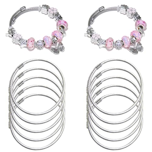 Exway 10 Stück elastische Charm-Armbänder, Ketten, Edelstahl-Kabeldraht, gedrehte Manschette, Armreif, Armband, Silber, Charm-Armbänder, Kit für Handwerk, DIY, Schmuckherstellung Exway 10 Stück elastische Charm-Armbänder, Ketten, Edelstahl-Kabeldraht, gedrehte Manschette, Armreif, Armband, Silber, Charm-Armbänder, Kit für Handwerk, DIY, Schmuckherstellung von Exway