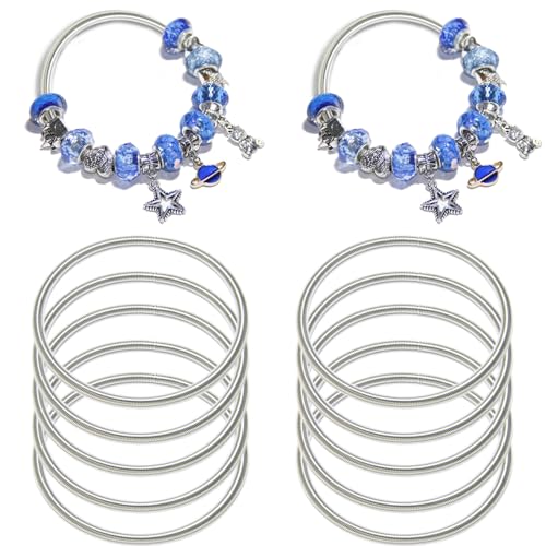 Exway 10 Stück erweiterbare Charm-Armreif-Armbänder, silberfarbene Charm-Armbänder, verstellbare Federarmbänder-Set für Bastelarbeiten, DIY-Schmuckherstellung von Exway