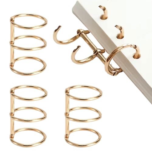 3pcs Bindemittelringe, 1,6-Zoll-3-Ring-Bindungsringe, Buchringe Goldene Metal-Buchringe, Ersatzmetallringe für Karteikarten, Loseblatt, Papierbindung von Eyccier