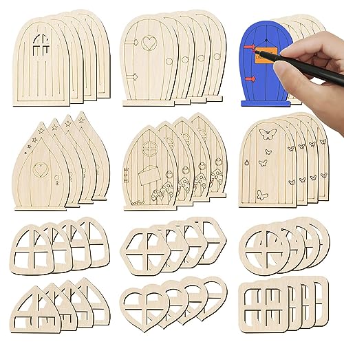 Eyccier 48pcs Feen -Tür Holzmärchentüren für Baum unvollendeter Mini Fenster Feenhaus DIY Kit Fairy Grden Accessoires für Zuhause 1 1 von Eyccier