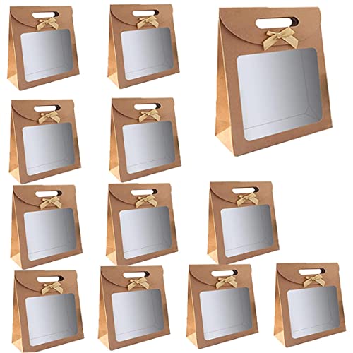 Geschenkpapierbeutel, Geschenktüte mit Griff, Papiertüten mit Fenster zum Wickeln von Bankettgeschenken, Süßigkeiten, Keksepackungen von 12 Geschenkpapierbeutel, Geschenktüte mit Griff, Papiertüten mit Fenster zum Wickeln von Bankettgeschenken, Süßigkeiten, Keksepackungen von 12 von Eyccier