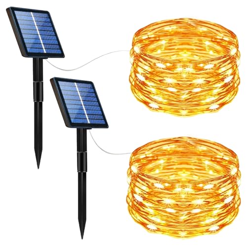 Eyesgood LED Solar Lichterkette Außen mit Batterie Weihnachtsbaum 2 Stück 10m 100LED Solarlichterkette Aussen Wetterfest Outdoor IP65 Wasserdicht Kupferdraht für Party Weihnachten Garten von Eyesgood