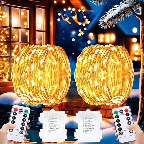 Lichterkette Innen Batterie Außen, 2 * 50 LED Lichterkette Batterie Mit Timer Fernbedienung, 5M Mini Lichterkette Weihnachtsbaum Lichterkette Warmweiß 8Modi Outdoor Kinderzimmer Weihnachten Lichterkette Innen Batterie Außen, 2 * 50 LED Lichterkette Batterie Mit Timer Fernbedienung, 5M Mini Lichterkette Weihnachtsbaum Lichterkette Warmweiß 8Modi Outdoor Kinderzimmer Weihnachten von Eyesgood