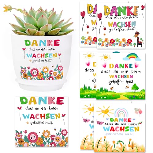 8 PCS Blumentopf Aufkleber Danke dass du mir beim Wachsen geholfen hast, Dankeschön Geschenke Abschiedsgeschenk Kindergarten Erzieherin Geschenk Wasserfester Aufkleber für den Blumentopf. (Blumen) von Eyezeeption
