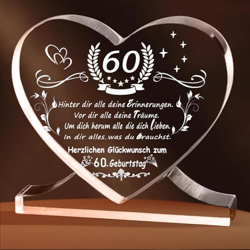 Deko 60 Geburtstag Frau Mann Geschenk, Acryl Herz Geschenke zum 60 Geburtstag Frau Geburtstagsgeschenk für Frauen 60 Geburtstag Mann, 60. Geburtstag für Vater, Mutter, Großmutter (60. Geburtstag) von Eyezeeption