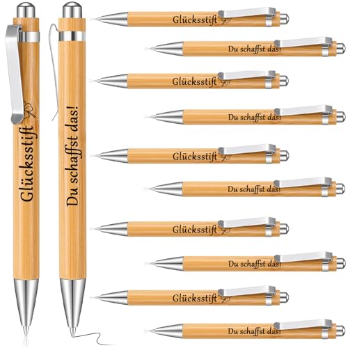 Eyezeeption 12 Stück Viel Glück Prüfung Bambus Kugelschreiber Abschiedsgeschenk Schüler, Du Schaffst Das Glücksstift Inspirierende Kleine Geschenke zum Abschied Abschiedsgeschenk für Schulklasse. von Eyezeeption