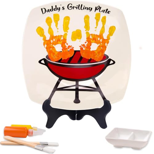 Eyezeeption Best Dad Gifts DIY Daddy's Grillplatte Handabdruck Ornament mit Ständer, Personalisierte Papa BBQ Teller Papa Geburtstagsgeschenke Weihnachtsgeschenke von Tochter und Sohn (Papa) von Eyezeeption