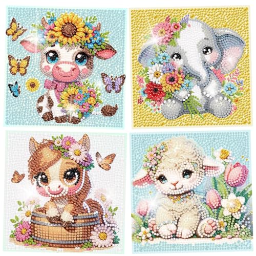 Eyezeeption Diamond Painting Kinder ab 6 7 8 9 10 11 12 Mädchen Jungs Diamant Painting Bilder, Diamond Painting Klein Set Tiere (B) von Eyezeeption