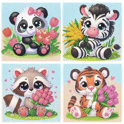 Eyezeeption Diamond Painting Kinder ab 6 7 8 9 10 11 12 Mädchen Jungs Diamant Painting Bilder, Diamond Painting Klein Set Tiere (C) von Eyezeeption