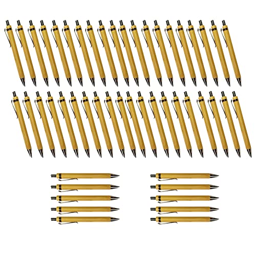 Eylkeup 50Pcs Holz-Kugelschreibern Set, Bambus Kugelschreiber,Schreibgerät Bambus Holz-Kugelschreibern Set nachhaltig und umweltfreundlich von Eylkeup