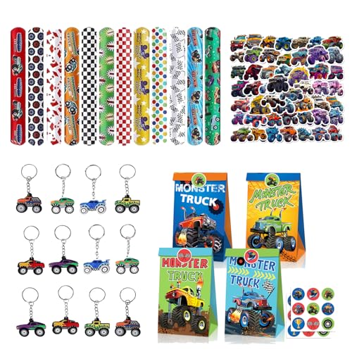 86 Stück Monster Truck kindergeburtstag Party Mitgebsel, Rennauto Party Geschenke,Monstertruck Geburtstag Set mit Truck Geschenktüten Schlüsselanhänger Slap Armbänder Aufkleber,für Racing Car deko 86 Stück Monster Truck kindergeburtstag Party Mitgebsel, Rennauto Party Geschenke,Monstertruck Geburtstag Set mit Truck Geschenktüten Schlüsselanhänger Slap Armbänder Aufkleber,für Racing Car deko von Eymobad
