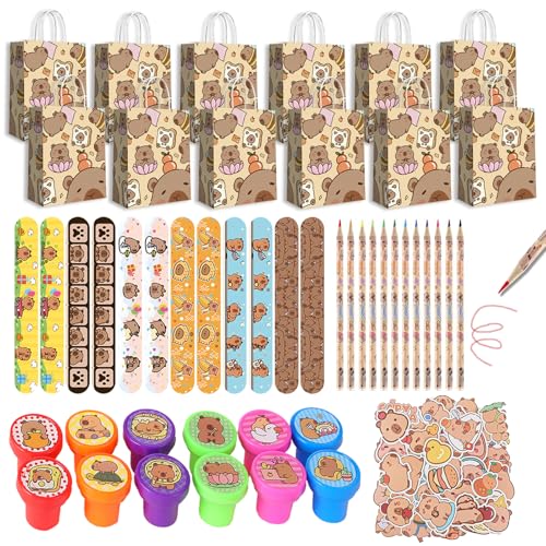 98pcs Capybara Kindergeburtstag Geschenke,Capybara-Party Mitgebsel,CapybaraCartoon Schulsachen Set Mit Geschenktüten Buntstifte Slap Armbänder Aufkleber Stempel Für Mädchen Jungen Theme Party Zubehör 98pcs Capybara Kindergeburtstag Geschenke,Capybara-Party Mitgebsel,CapybaraCartoon Schulsachen Set Mit Geschenktüten Buntstifte Slap Armbänder Aufkleber Stempel Für Mädchen Jungen Theme Party Zubehör von Eymobad