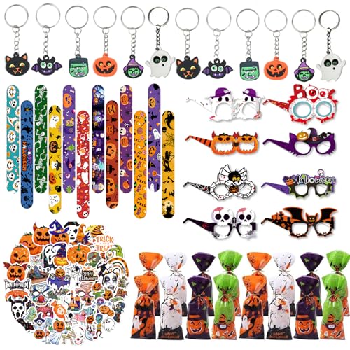 Eymobad 132 Stück Halloween Party Mitgebsel,Kinder Gastgeschenke Give Aways mit Slap Armbänder Schlüsselanhänger Maske Goodie Bag und Aufkleber,Party Zubehör für Halloween Geschenk Eymobad 132 Stück Halloween Party Mitgebsel,Kinder Gastgeschenke Give Aways mit Slap Armbänder Schlüsselanhänger Maske Goodie Bag und Aufkleber,Party Zubehör für Halloween Geschenk von Eymobad