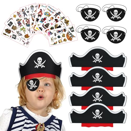 Eymobad 18 Stück Piraten Kindergeburtstag Set,4 Piratenhut Kinder 4 Pirat Filz Augenmaske 10 Piraten Tattoos,Schädel Piraten Hut Accessoires für Halloween Maskerade Piratenparty Eymobad 18 Stück Piraten Kindergeburtstag Set,4 Piratenhut Kinder 4 Pirat Filz Augenmaske 10 Piraten Tattoos,Schädel Piraten Hut Accessoires für Halloween Maskerade Piratenparty von Eymobad