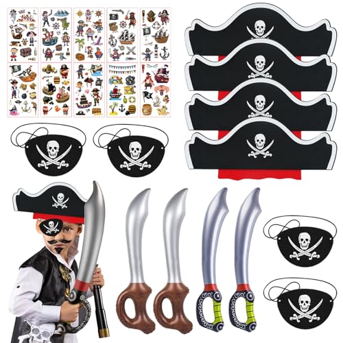 Eymobad 22 Pcs Halloween Piratenparty Kindergeburtstag Set,Piratenhut,Aufblasbare Piraten Schwert,Augenklappe Kinder,Tattoos,für Mädchen Jungen,Karneval Geburtstag Halloween Maskerade Deko Eymobad 22 Pcs Halloween Piratenparty Kindergeburtstag Set,Piratenhut,Aufblasbare Piraten Schwert,Augenklappe Kinder,Tattoos,für Mädchen Jungen,Karneval Geburtstag Halloween Maskerade Deko von Eymobad