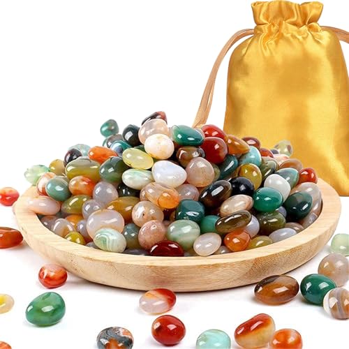Eymobad Edelsteine für Kinder,11-13mm Bunter Edelstein Mix für Kinder,Glückssteine, Trommelsteinen, Natur Achat Stein, Halbedelsteine Mischung, Steine Kinder, Bunte Steine Set ca. 300g von Eymobad