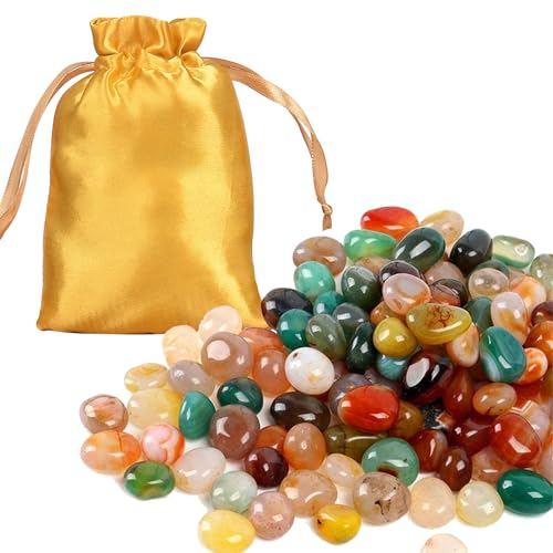 Eymobad Mix Achat Edelsteine Set ca.300g,11mm-13mm Mini Bunt Naturstein Trommelsteine,Bunter Edelstein Mix für Kinder, Heilsteine Dekosteine im bunten Stoffbeutel für Vasen Brunnen Aquarium von Eymobad