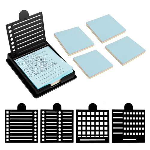 Vielseitig Haftnotizhalter mit Schablone 10x9x1,5 cm, Haftnotiz Schablone mit 5 Haftnotizvorlagen 4 Haftnotizen, Haftnotiz Spender Haftnotizhalter für Lehrer Listenliebhaber von Eyoulife