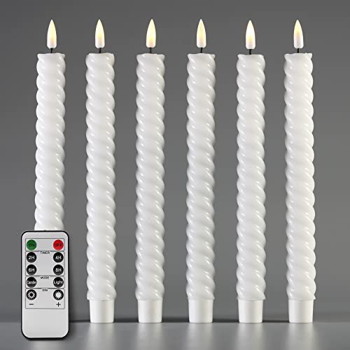 Eywamage Weiße Spiralförmige LED-Stabkerzen mit Fernbedienung, Flackernde Flammenlose Batterie-Kerzenhalter Langes 6er-Set von Eywamage