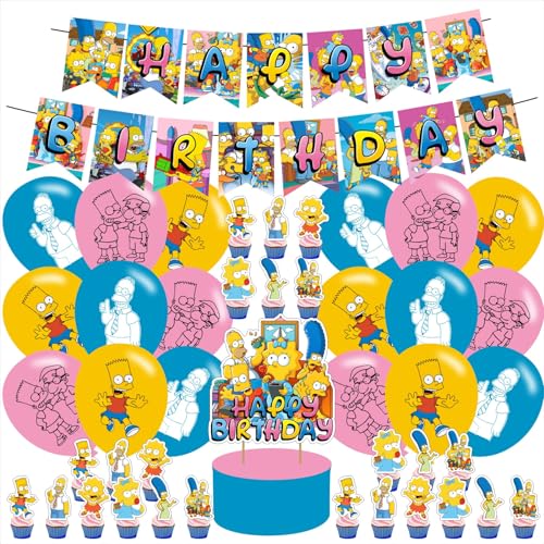 Simpsonss Party-Dekorationen, Geburtstagsparty-Zubehör für Simpsonss-Partyzubehör, inklusive Banner – Tortenaufsatz – 12 Cupcake-Topper – 20 Luftballons – 3 Simpsonss-Folienballons Simpsonss Party-Dekorationen, Geburtstagsparty-Zubehör für Simpsonss-Partyzubehör, inklusive Banner – Tortenaufsatz – 12 Cupcake-Topper – 20 Luftballons – 3 Simpsonss-Folienballons von Ezcpigei