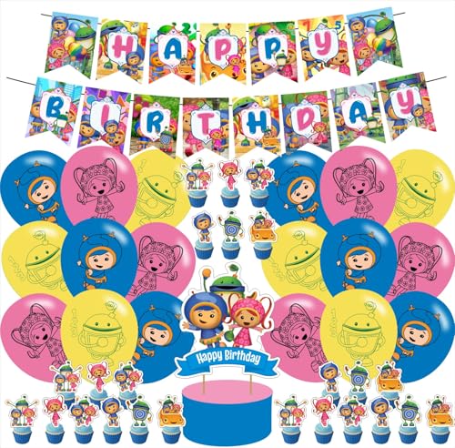 Team Umizoomi Geburtstagsparty-Zubehör, Cartoon-Milli und Geo, einschließlich Kuchendekoration, Cupcake-Topper, Banner, Latex-Luftballons, sehr geeignet für Geburtstagsparty-Zubehör für Jungen und Team Umizoomi Geburtstagsparty-Zubehör, Cartoon-Milli und Geo, einschließlich Kuchendekoration, Cupcake-Topper, Banner, Latex-Luftballons, sehr geeignet für Geburtstagsparty-Zubehör für Jungen und von Ezcpigei