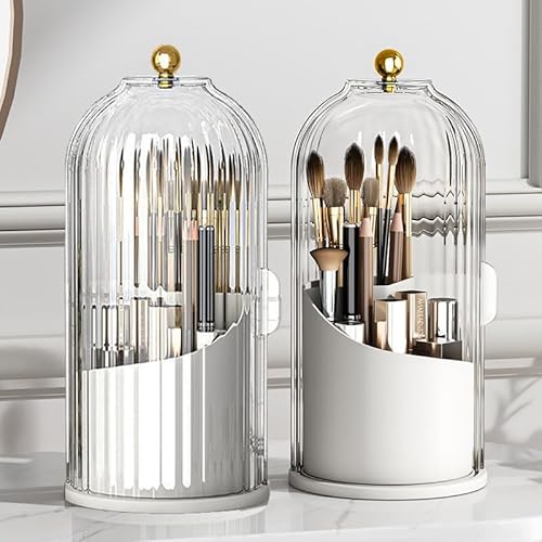 Ezebesta Make-up-Pinselhalter, Organizer mit transparentem Deckel, 360 Grad drehbar, Schiebeöffnung, staubdicht, Behälter für Schminktisch Ezebesta Make-up-Pinselhalter, Organizer mit transparentem Deckel, 360 Grad drehbar, Schiebeöffnung, staubdicht, Behälter für Schminktisch von Ezebesta