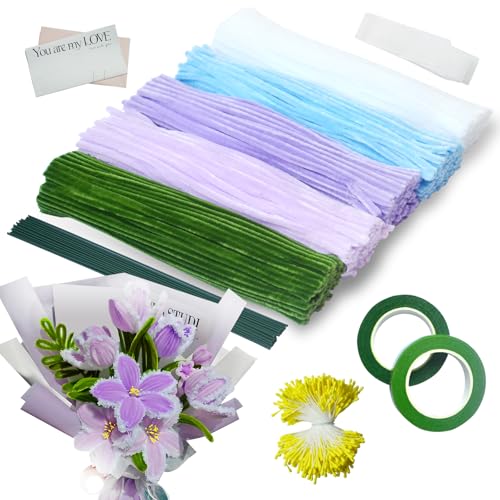 Ezitruz 500 Stück Pfeifenreiniger Blumen Set, 5 Farben Pfeifenputzer zum Basteln für DIY, mit Schleifenband, Klebeband, Staubblätter, Blumendraht, Blumenpapier, Anleitung zum Blumenbasteln, Lila Ezitruz 500 Stück Pfeifenreiniger Blumen Set, 5 Farben Pfeifenputzer zum Basteln für DIY, mit Schleifenband, Klebeband, Staubblätter, Blumendraht, Blumenpapier, Anleitung zum Blumenbasteln, Lila von Ezitruz