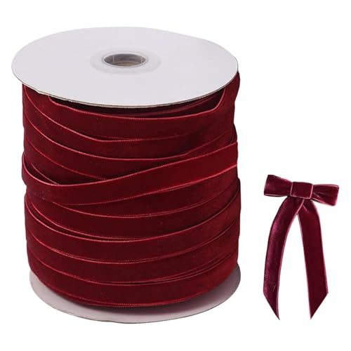 Samtband, 45,7 m, 10 mm Samtband, Vintage-Samtband, weiches, luxuriöses burgunderrotes Samtband, Weihnachtsbänder Rolle für Geschenkverpackungen, Basteln, Hochzeitsdekoration, Festivalbedarf (rot) von Eznaobo
