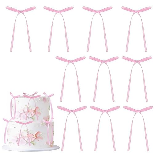 10 Stück hellrosa Schleifenkuchenaufsatz, Schleife, Bänder, Kuchendekorationen, Picks, Babyparty, Kuchendekoration, Kuchendekoration, Dekoration für Kindergeburtstag, Hochzeit, Party, Hochzeitstag, 10 von Ezranova