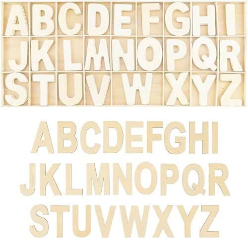 130 Stück (5 Sets) Holz Buchstaben Set Lagerung in Tray, Großbuchstaben A-Z, Holz Alphabet, Buchstaben für Handwerk DIY Hochzeitsfeier Heimdekoration Anzeigen Holzfarbe von Ezranova