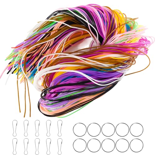 20 Scoobydoo-Farben Bänder mit 10 Schlüsselanhängern und 10 Haken, Scoubidou-Bänder, geflochtene Kordel für Handarbeiten für Armbänder, Schlüsselanhänger, Halskettenund DIY von Ezranova