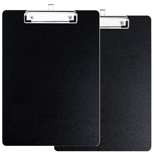 2er Pack Schreibtafel, A4 Klemmbrett, Klemmbrettmappe, Klemmbrett zum Aufhängen, Klemme zum Aufbewahren von Papier für Büro, Küche, Werkstatt (Schwarz) von Ezranova