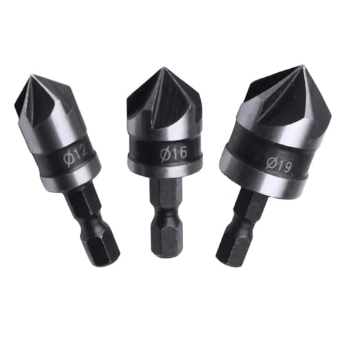 3 Stück Hex Schaft 5 Flute 90 Grad Anfasen Senker Bohrer Set,12mm/16mm/19mm Senker Bohrer 5 Flute 90 Grad Holzbearbeitung Senker Bits 3 Stück Hex Schaft 5 Flute 90 Grad Anfasen Senker Bohrer Set,12mm/16mm/19mm Senker Bohrer 5 Flute 90 Grad Holzbearbeitung Senker Bits von Ezranova