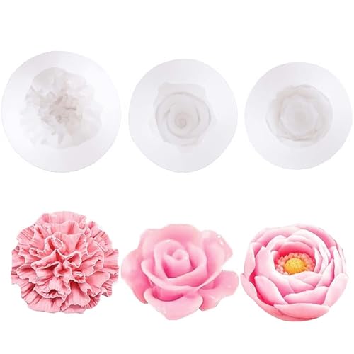 3er Pack 3D-Silikonformen Blumen Silikonformen Blumen Fondant Rosen Kerzen Silikonform Rosen Blumen Kerzenform Silikonform für Seife, Fondant, Kerzen, chokolade von Ezranova
