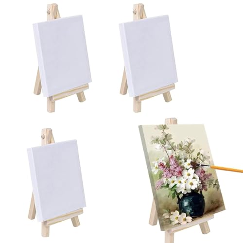 Mini-Leinwand-Staffelei-Set, Mini-Staffelei aus Holz, vorgespannte und grundierte Blanko-Leinwand, zum Zeichnen, Tischkunsthandwerk und Basteln, 4-teilig Mini-Leinwand-Staffelei-Set, Mini-Staffelei aus Holz, vorgespannte und grundierte Blanko-Leinwand, zum Zeichnen, Tischkunsthandwerk und Basteln, 4-teilig von Ezranova