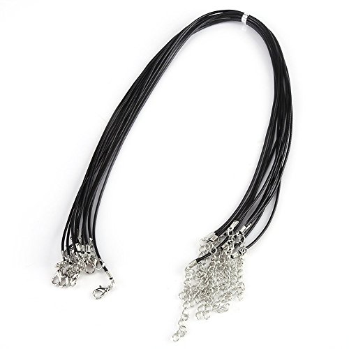 Ezweiji 10 Stück Halskette aus Leder,1.5mm Lederband Kette mit Verschluss und Kette für die Herstellung von Schmuck (Schwarz) von Ezweiji