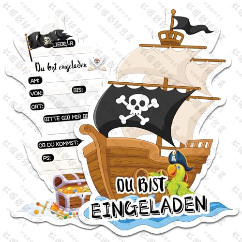 Ezydka 12Set Piraten Einladungskarten Kindergeburtstag Jungen Mädchen, Deutsche Pirat Einladungen geburtstagseinladungen mit Umschlag und Aufkleber für Kinder zum Geburtstag, Piratenparty Ezydka 12Set Piraten Einladungskarten Kindergeburtstag Jungen Mädchen, Deutsche Pirat Einladungen geburtstagseinladungen mit Umschlag und Aufkleber für Kinder zum Geburtstag, Piratenparty von Ezydka