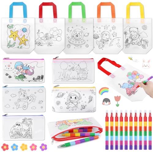 Ezydka 20 Stück Stoffbeutel zum Bemalen für Kinder Set, 10 Stück Taschen zum Bemalen für Kinder und 10 Stück Stapelbare Wachsmalstifte für Kindergeburtstag Gastgeschenke, Mitbringsel, Spiele Ezydka 20 Stück Stoffbeutel zum Bemalen für Kinder Set, 10 Stück Taschen zum Bemalen für Kinder und 10 Stück Stapelbare Wachsmalstifte für Kindergeburtstag Gastgeschenke, Mitbringsel, Spiele von Ezydka